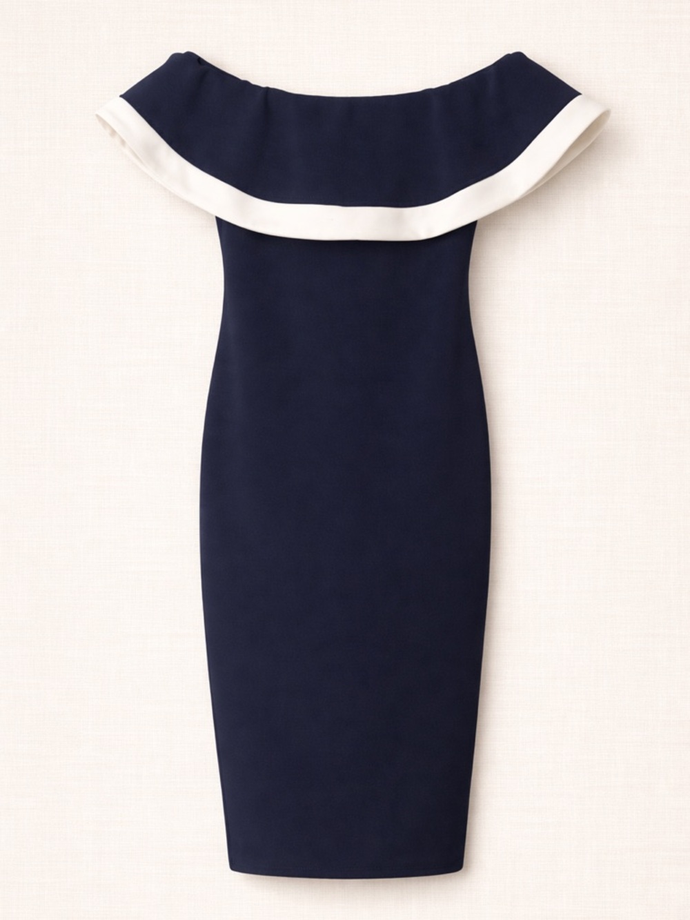Boohoo Navy One-Shoulder Dress with White Trim